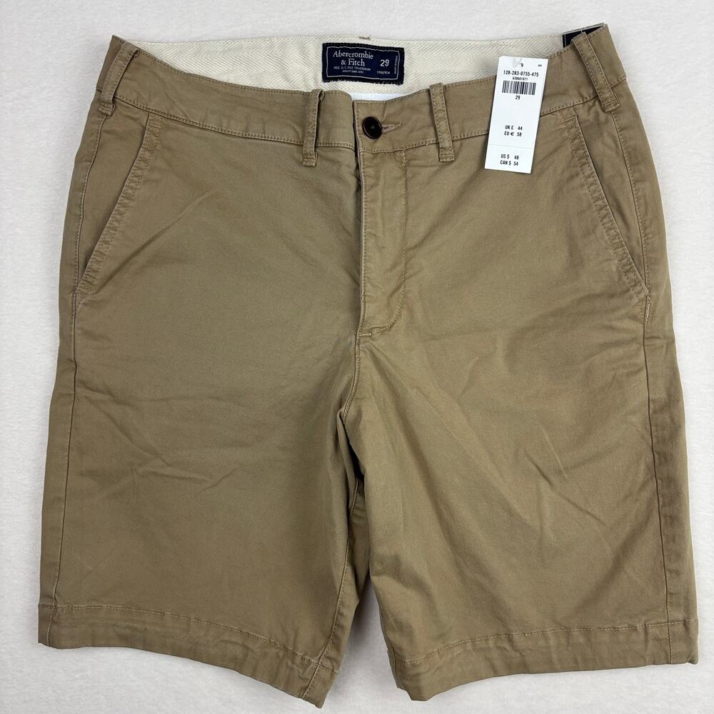 Abercrombie & Fitch 9" Inseam Flat Front Stretch Khaki Shorts NWT Size 29